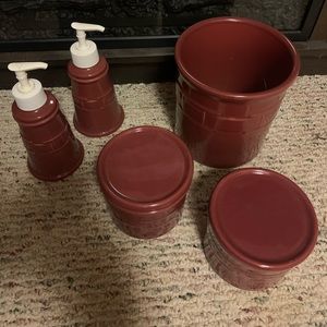 LongerBerger crocs and soap dispensers. Maroon in color no chips